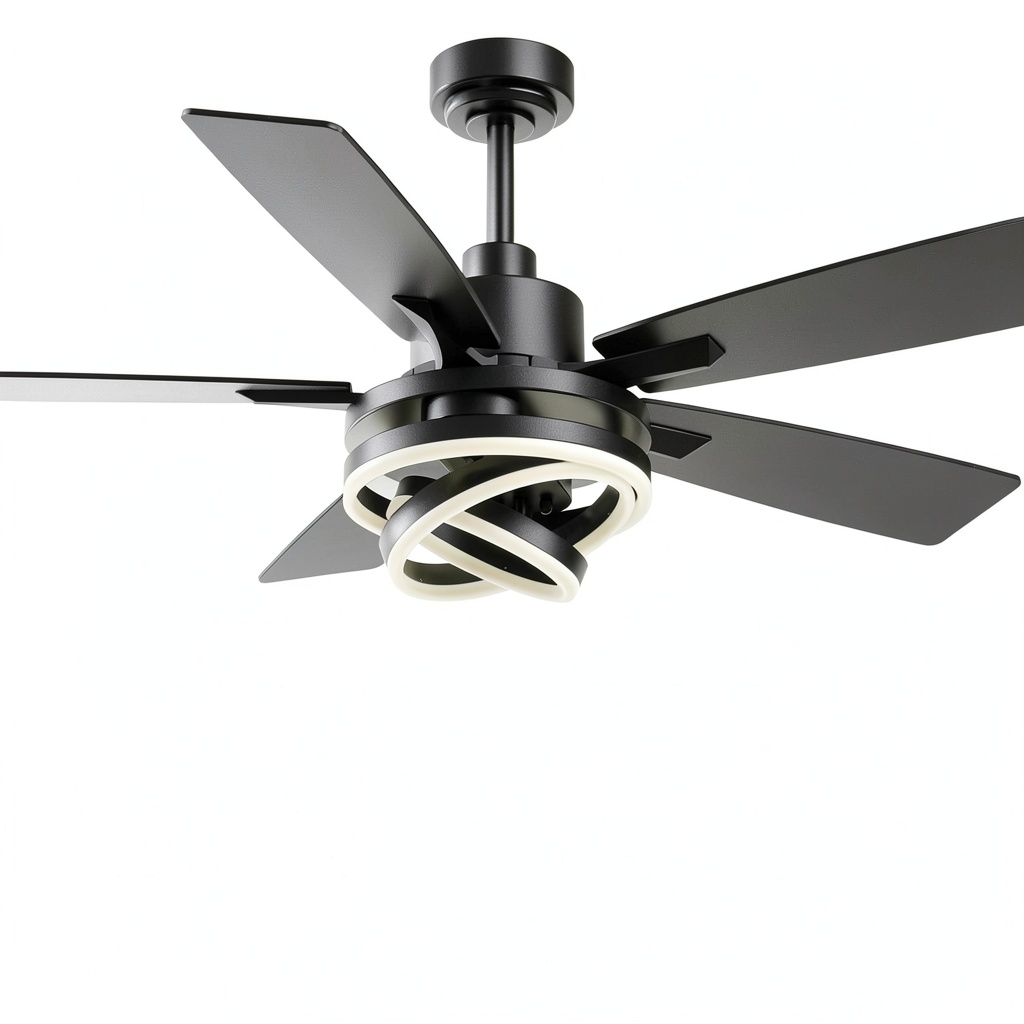 Curve Curio ceiling fan installed in a modern living room