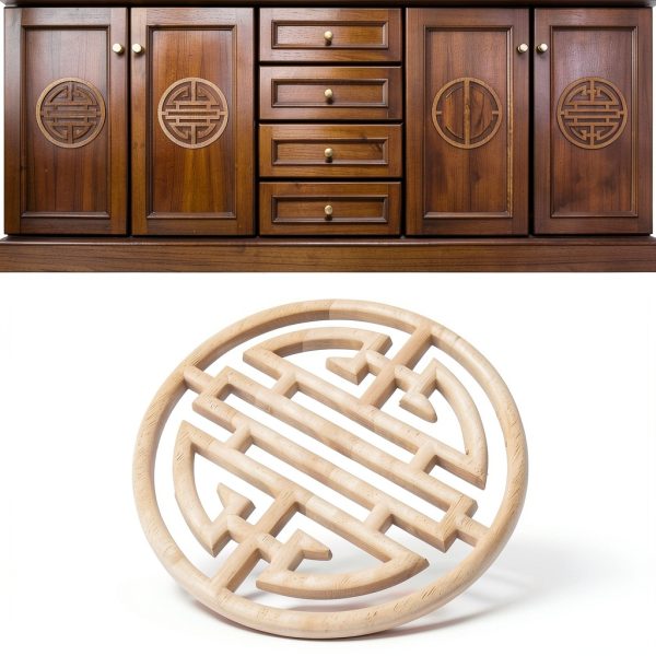Wood Carved Applique 7.9x7.9x0.4in Chinese Vintage Furniture Décor-4