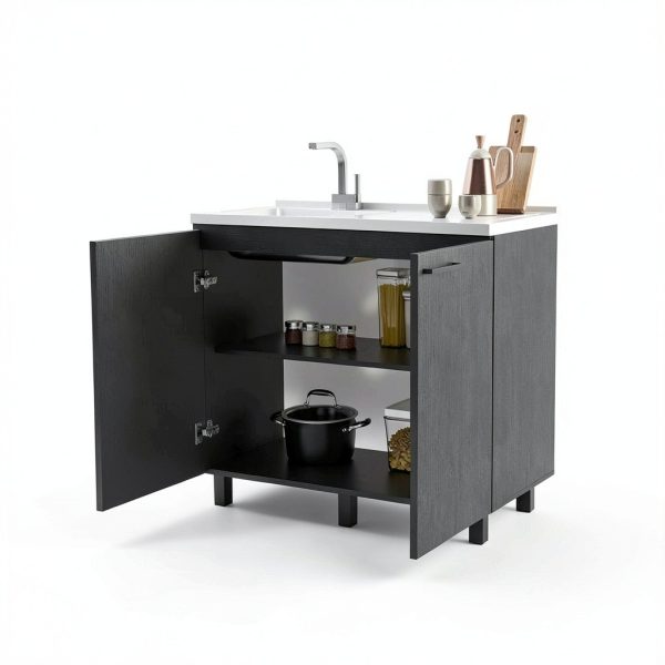 Utility Sink Cabinet, Bussolengo, Black -Black -Kitchen-4