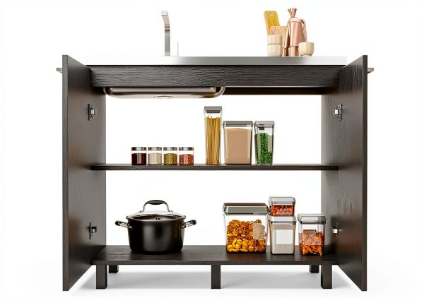 Utility Sink Cabinet, Bussolengo, Black -Black -Kitchen-3