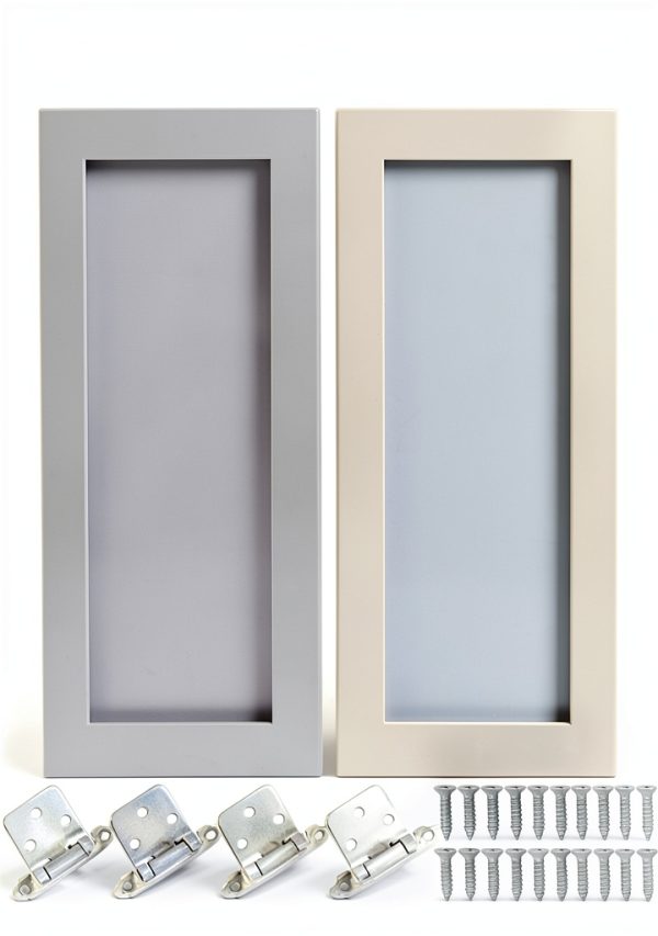 2 Pcs 12" W x 24" H White Pine Kitchen Cabinet Door Replacement with 4 Pcs Cabinet Hinges Wood Shaker Door Front Replacement for Kitchen, Bathroom, Vanity-0